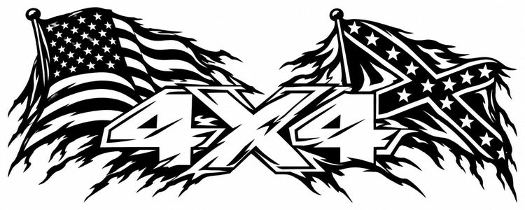 4x4 American and Confederate Flags Vinyl Decal