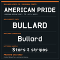 Bullard American Pride real-font previews of uppercase and lowercase on dark orange-and-charcoal card