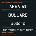 Bullard Area 51 font sample with stencil uppercase, distinct lowercase, and real font preview