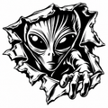 Alien reaching through torn metal with a hand gripping the bent edge — artwork preview
