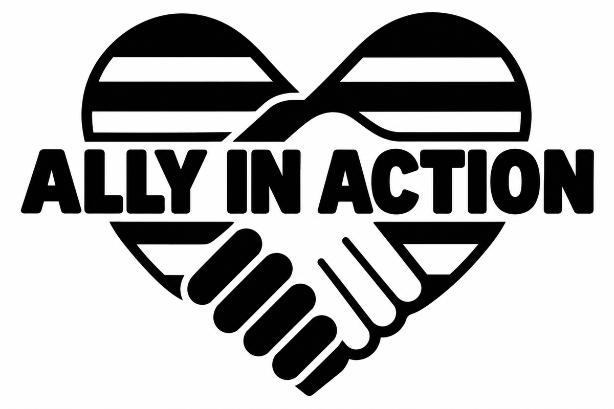 Ally in Action original black-on-white Pride vinyl decal artwork