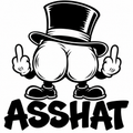 ASSHAT black-and-white cartoon butt with a tall top hat, boots and gloved hands