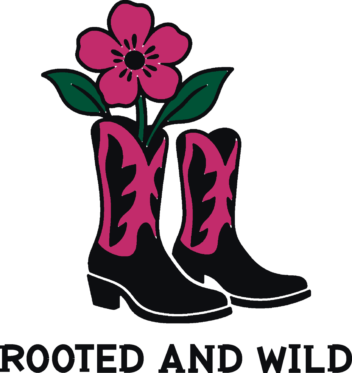 Boots in Bloom three-color vinyl decal original composite: Black, Pink, Forest Green