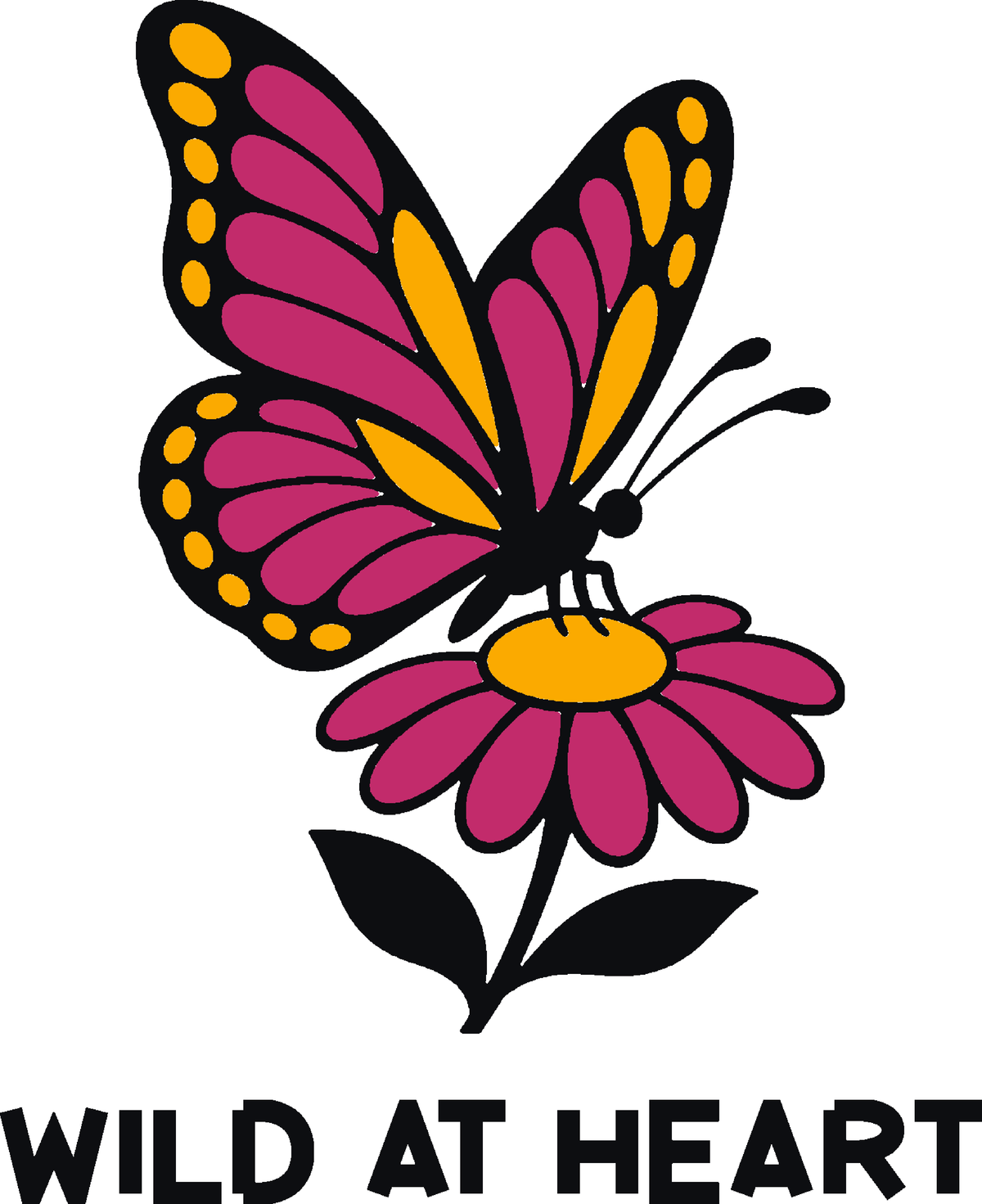 Butterfly Bloom three-color vinyl decal original composite: Black, Pink, Golden Yellow