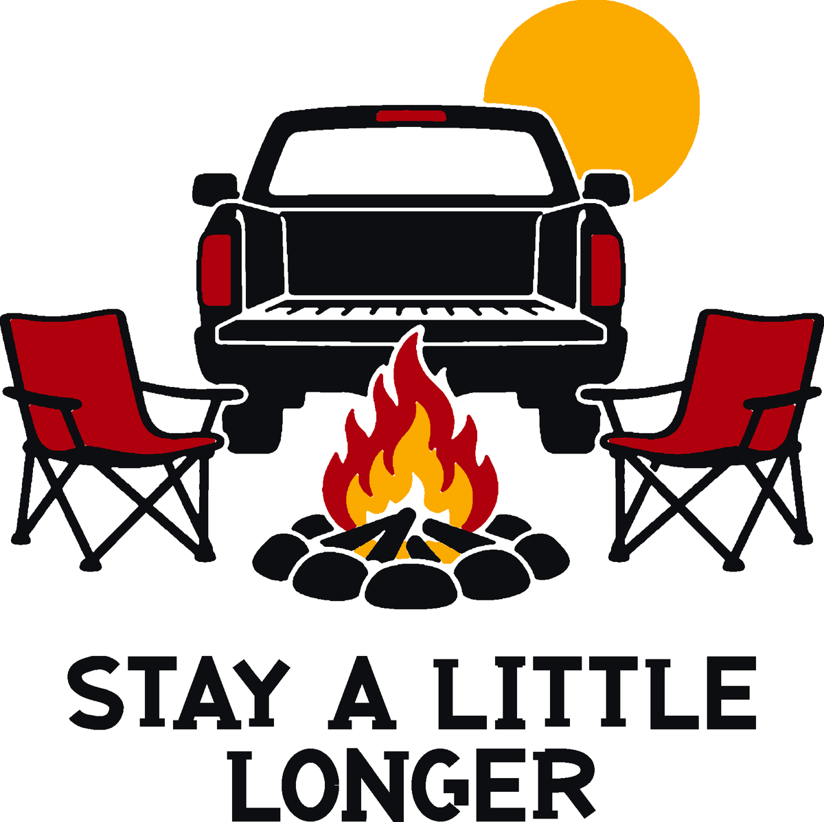 Campfire Tailgate three-color vinyl decal original composite: Black, Red, Golden Yellow