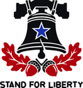 Liberty Bell Oak three-color vinyl decal original composite: Black, Red, Brilliant Blue