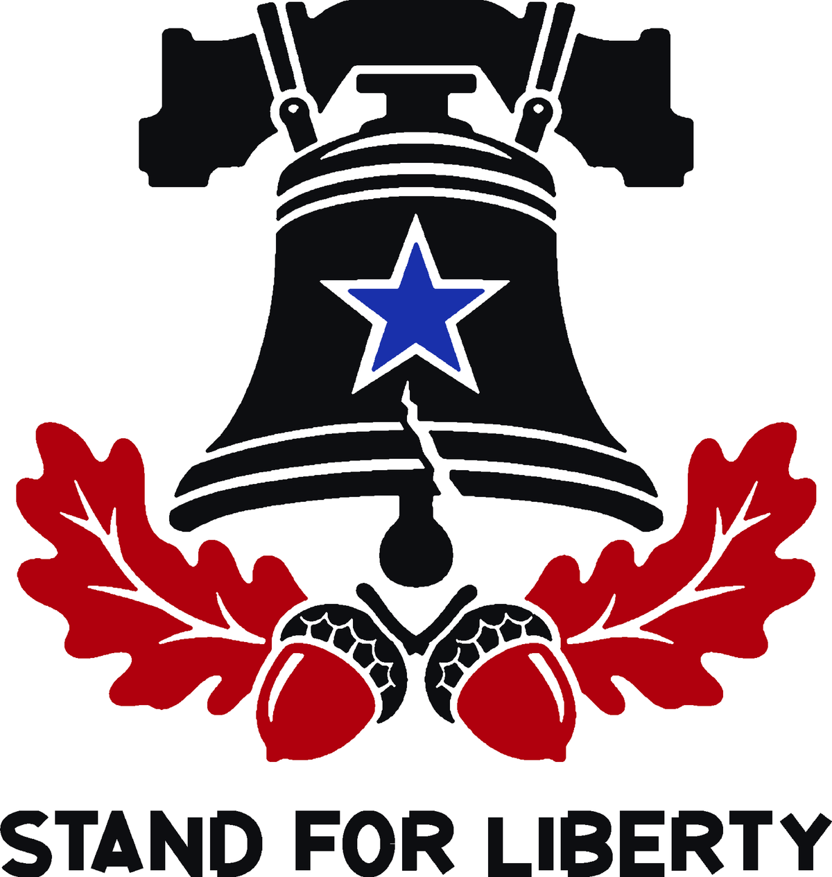 Liberty Bell Oak three-color vinyl decal original composite: Black, Red, Brilliant Blue