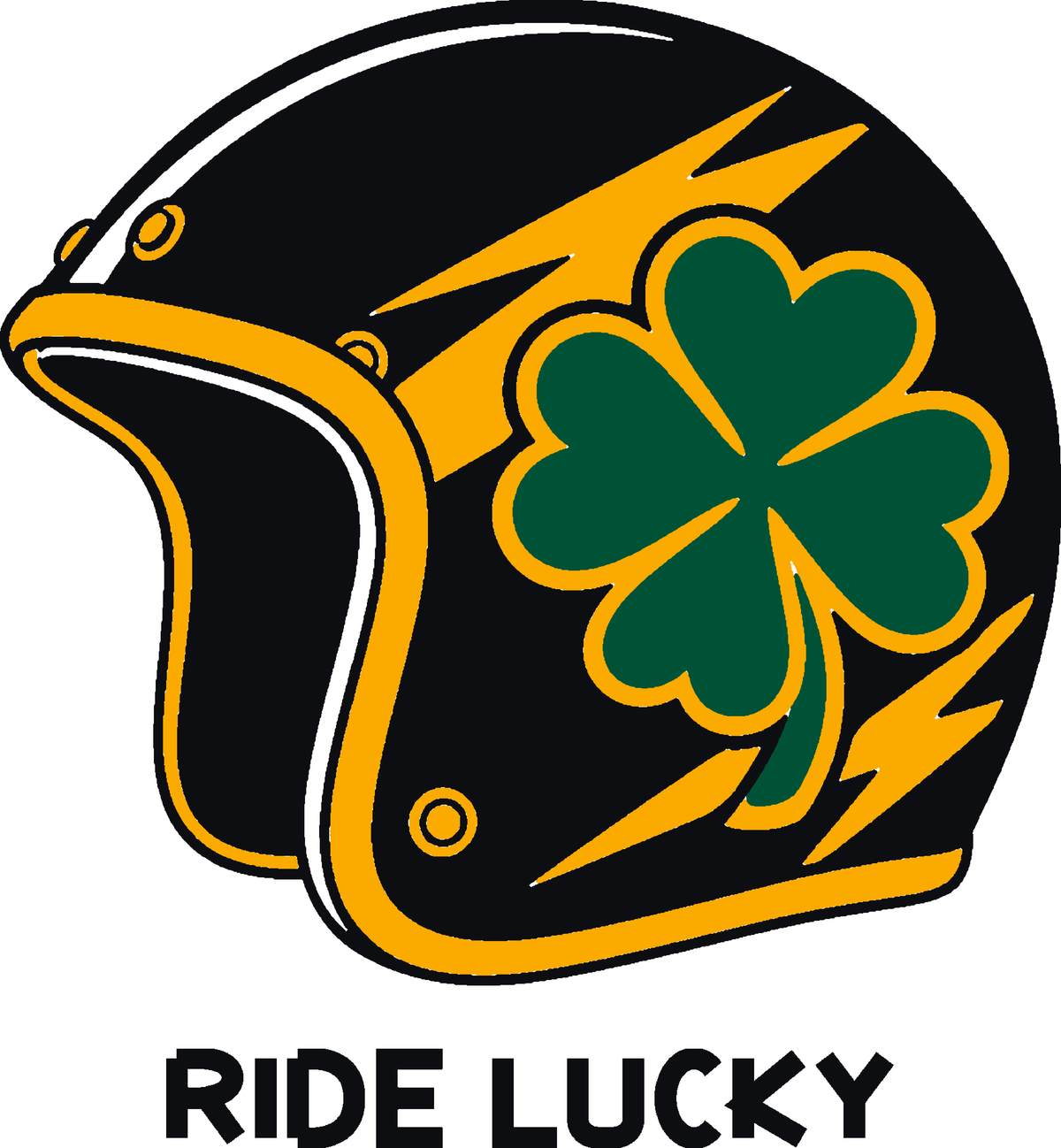 Lucky Helmet three-color vinyl decal original composite: Black, Forest Green, Golden Yellow