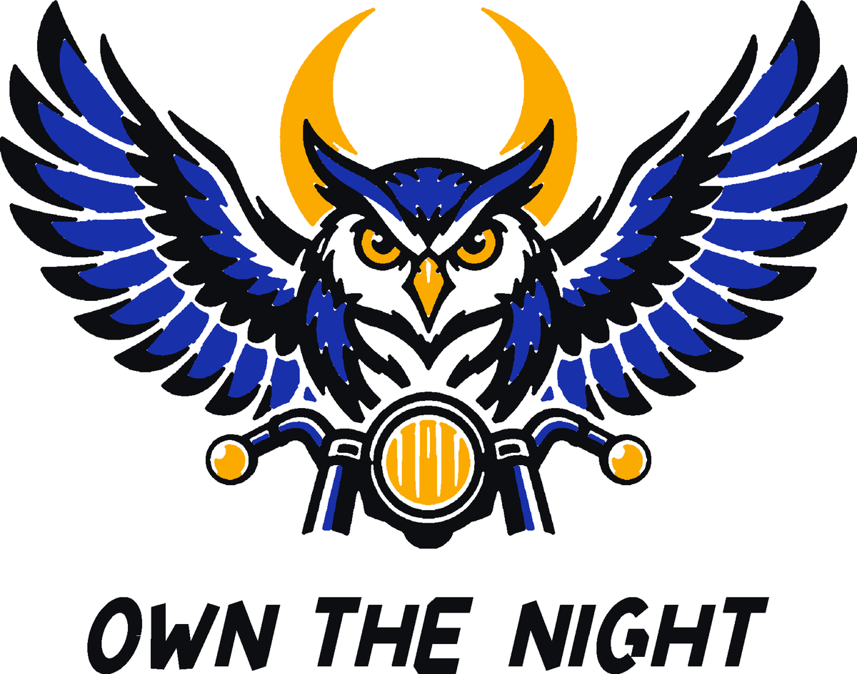 Night Ride Owl three-color vinyl decal original composite: Black, Brilliant Blue, Golden Yellow