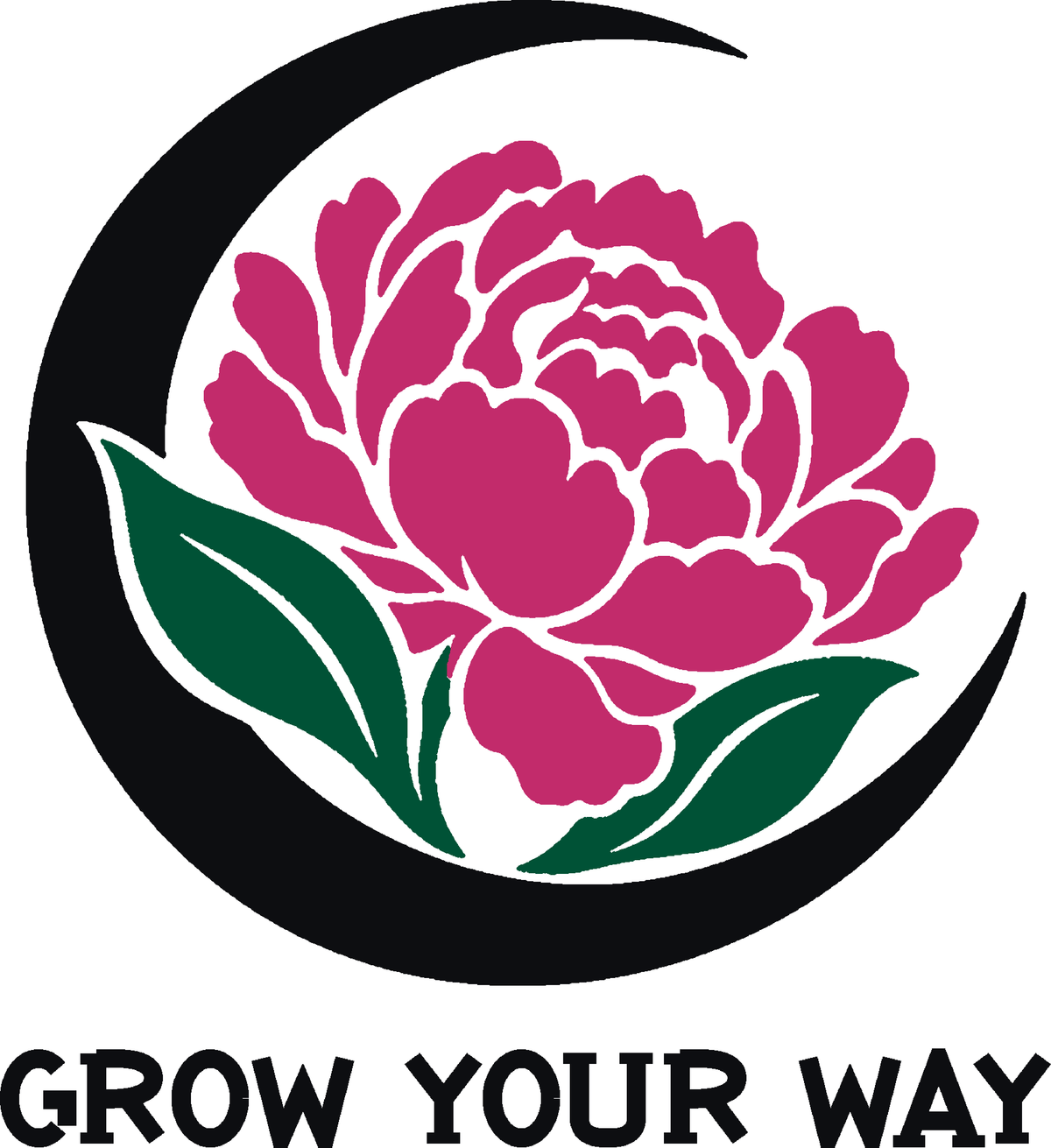 Peony Moon three-color vinyl decal original composite: Black, Pink, Forest Green