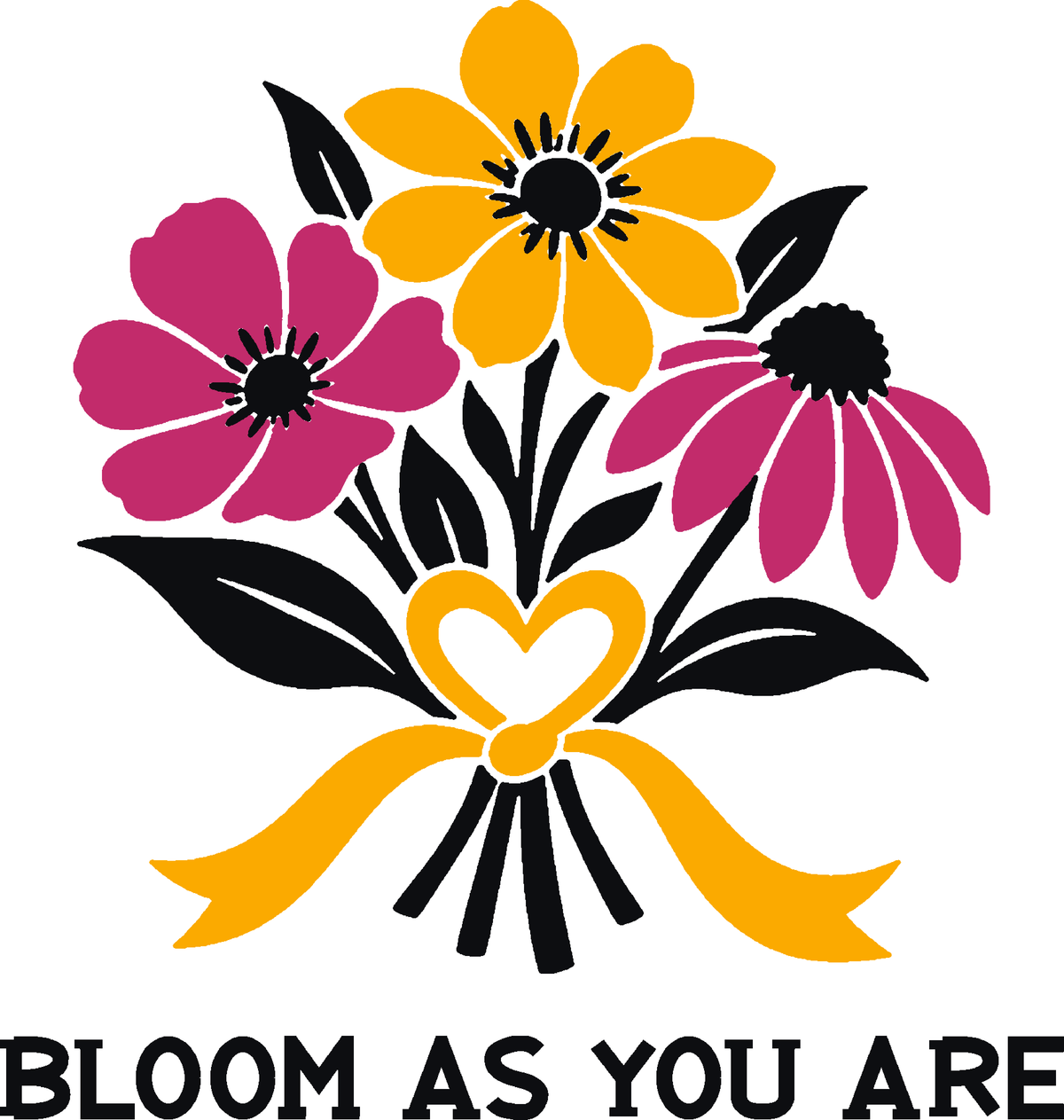 Pride Wildflowers three-color vinyl decal original composite: Black, Pink, Golden Yellow