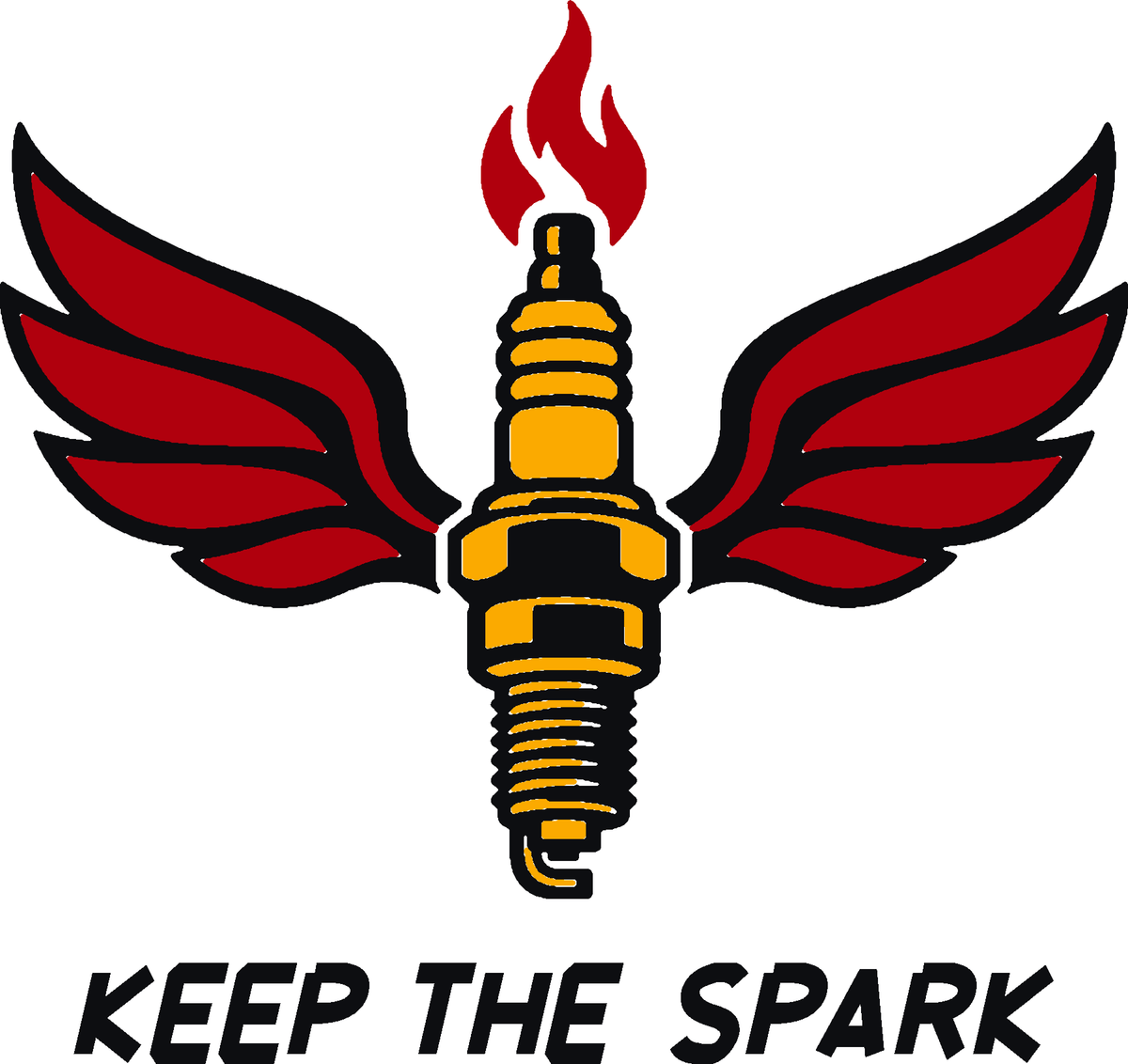 Winged Spark three-color vinyl decal original composite: Black, Red, Golden Yellow