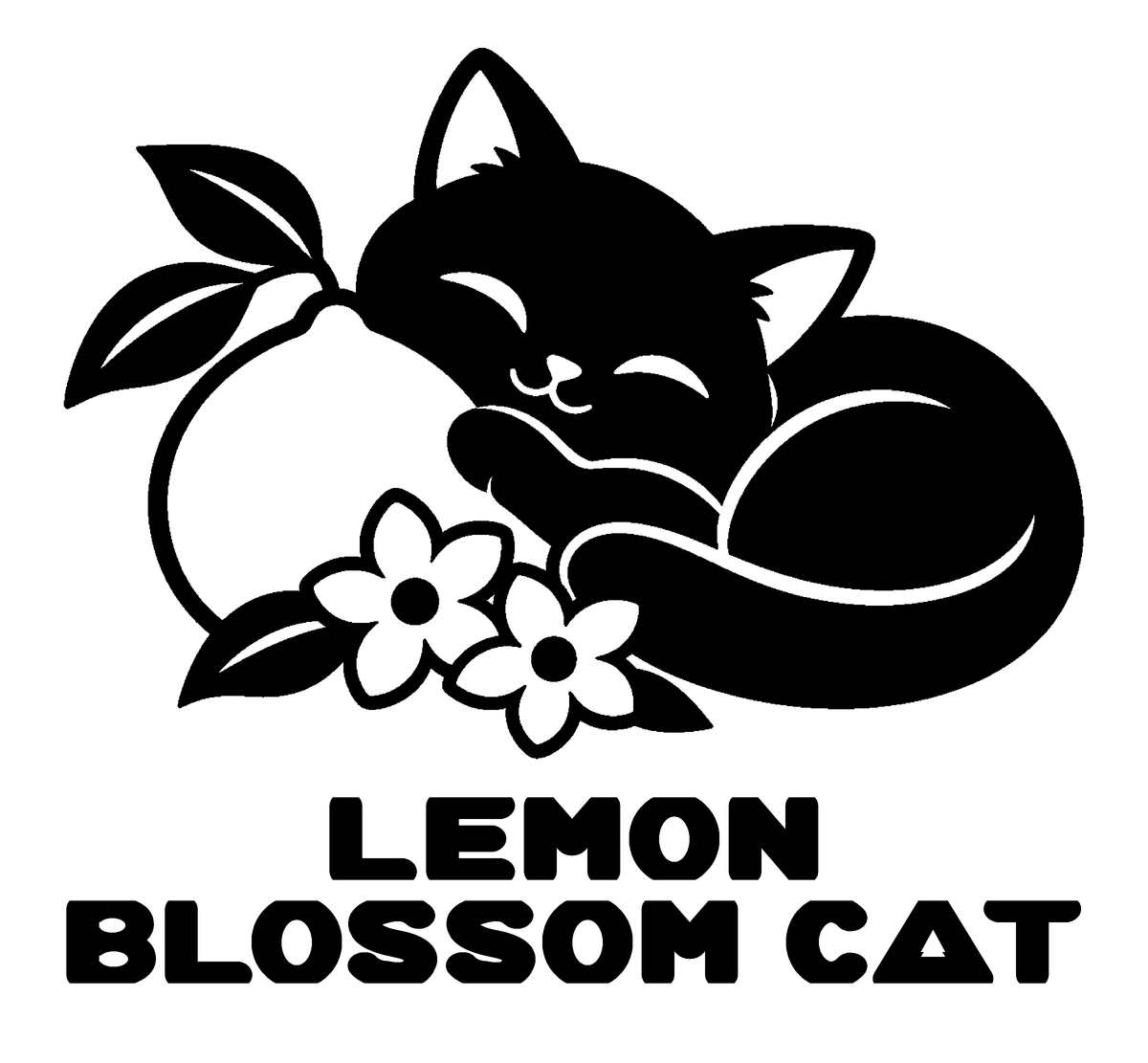 Lemon Blossom Cat — exact original black-on-white production artwork for tracing; Bullard-Fat-Chick.ttf lettering