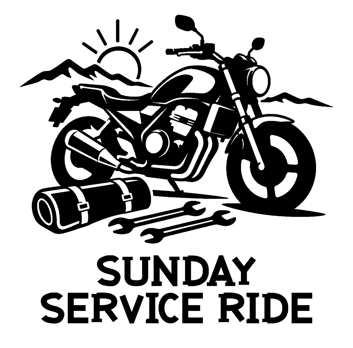 Sunday Service Ride — exact original black-on-white production artwork for tracing; Bullard-Roadhouse.ttf lettering