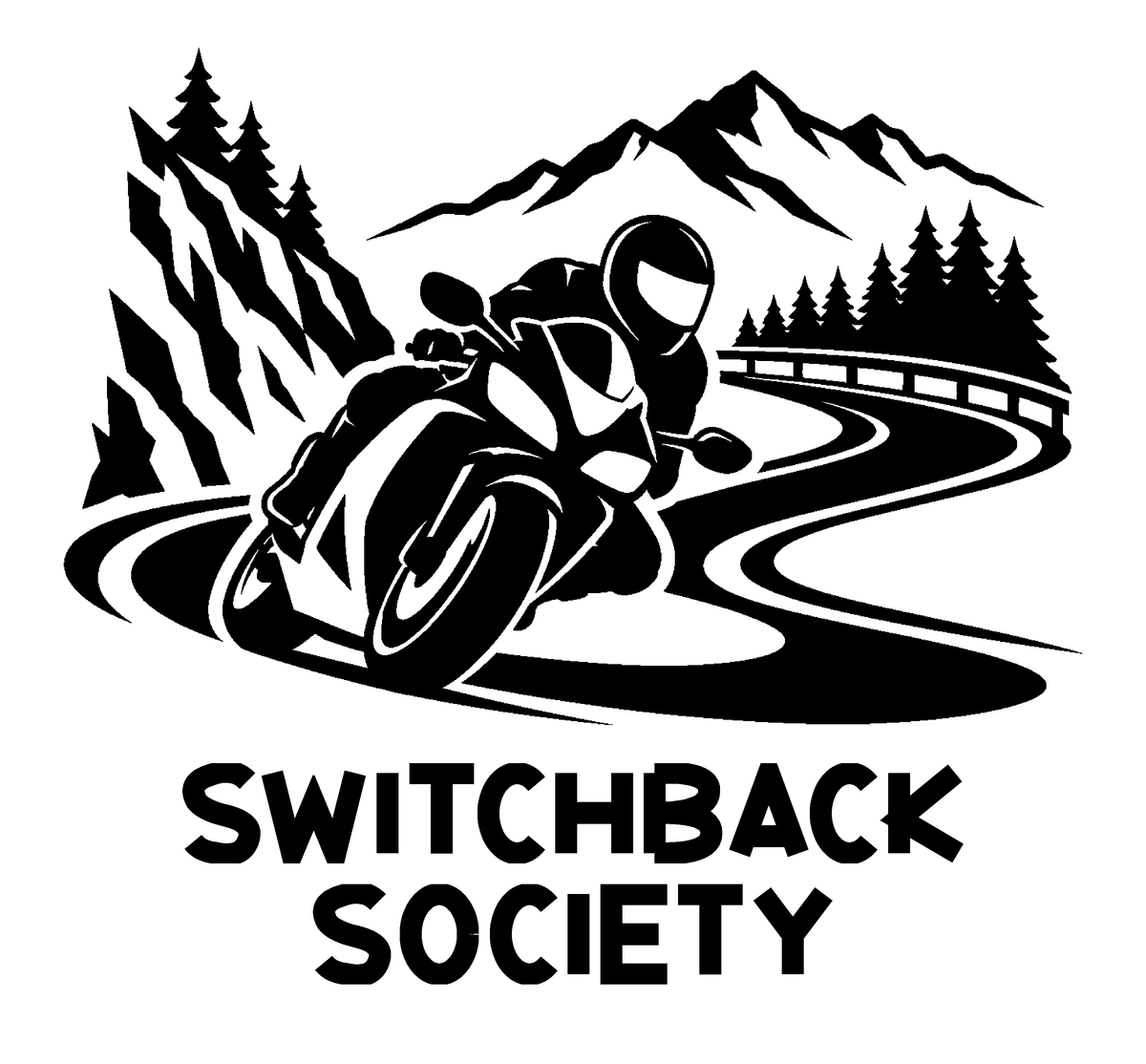 Switchback Society — exact original black-on-white production artwork for tracing; Bullard-Iron.ttf lettering