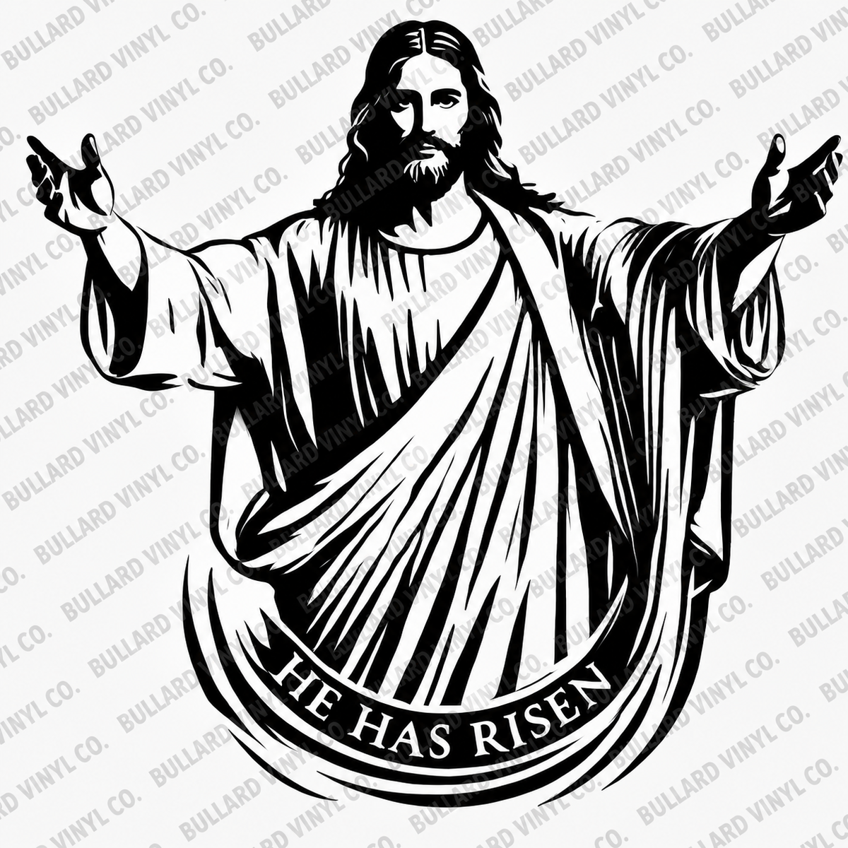 He Has Risen Jesus decal with Bullard Vinyl Co. preview watermark