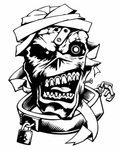 Original monochrome mummy monster with mechanical eye and padlock collar