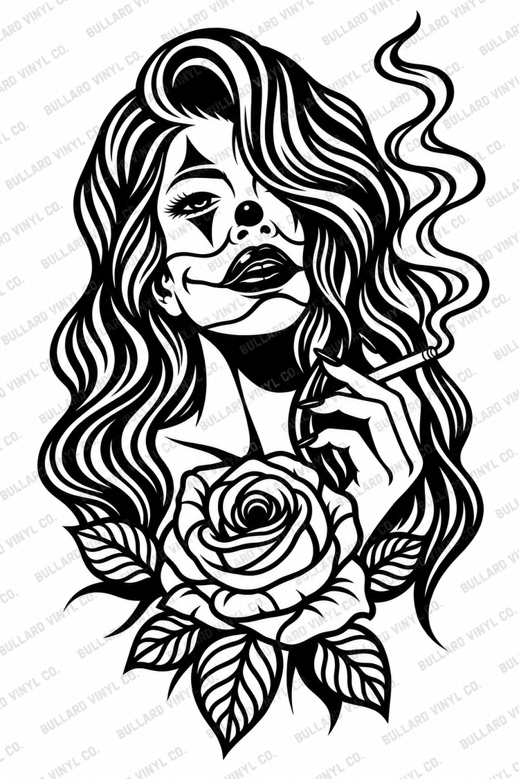Smoke & Roses Clown Girl Single-Color Vinyl Decal