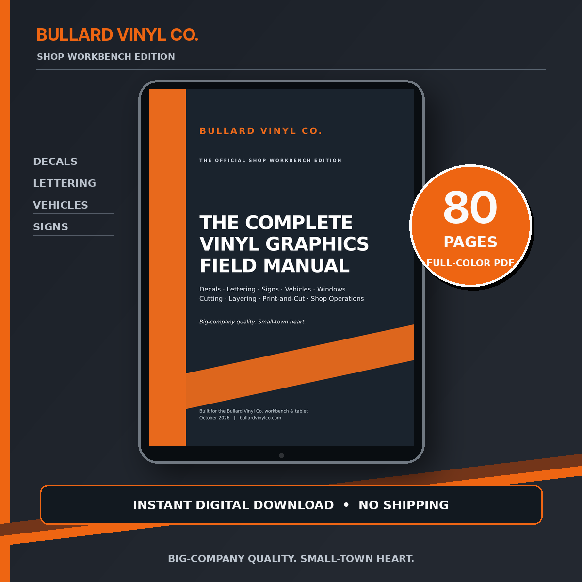 Bullard Vinyl Co. Complete Vinyl Graphics Field Manual 80-page PDF displayed on a tablet