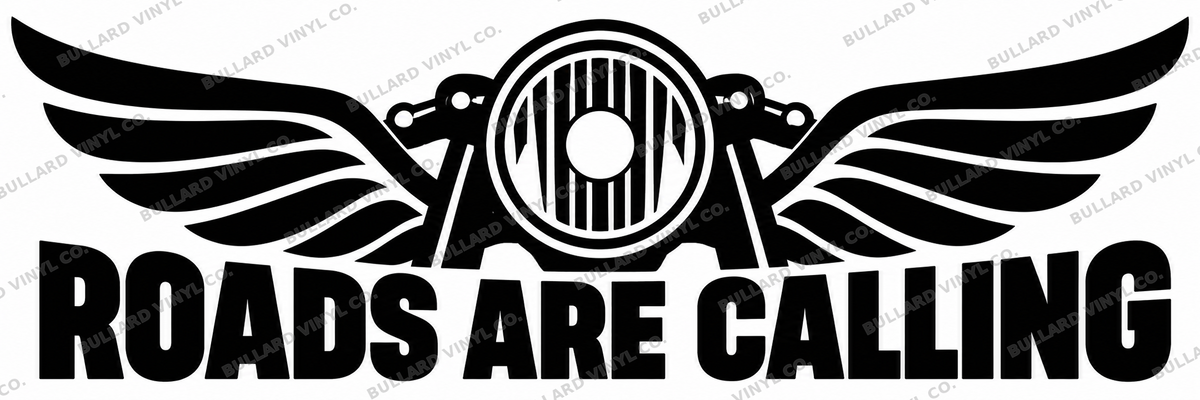 Roads Are Calling vinyl decal artwork; Bullard Vinyl Co. watermarked product preview.