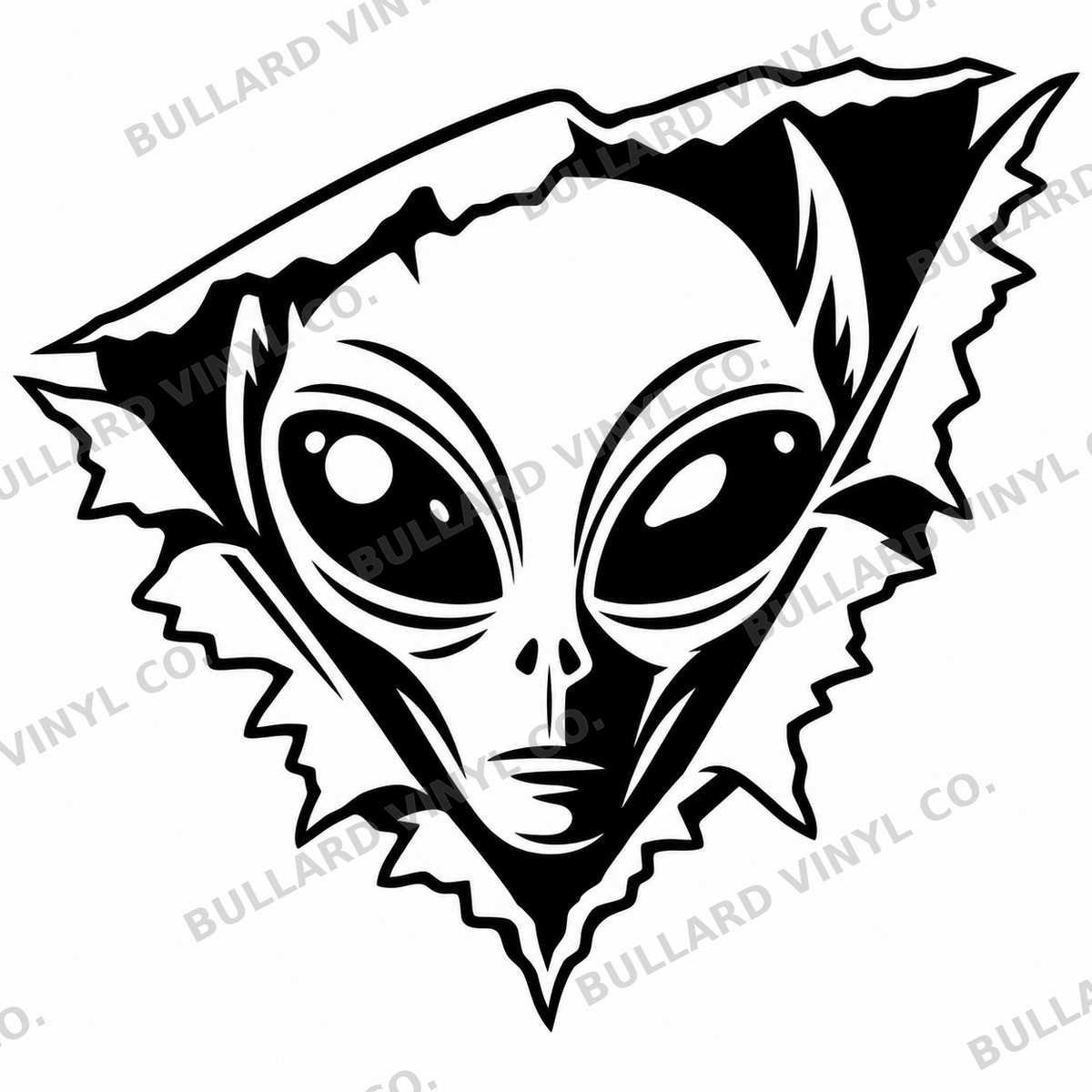 Alien Ripped Panel Vinyl Decal black artwork on white preview background; Bullard Vinyl Co. watermarked product preview.
