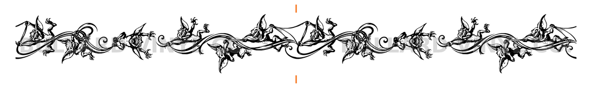 Two horizontal 12-inch Original Six Gremlins strips joined, with matching half-pattern ends. Orange guide marks indicate the join and are not part of the decal.; Bullard Vinyl Co. watermarked product preview.