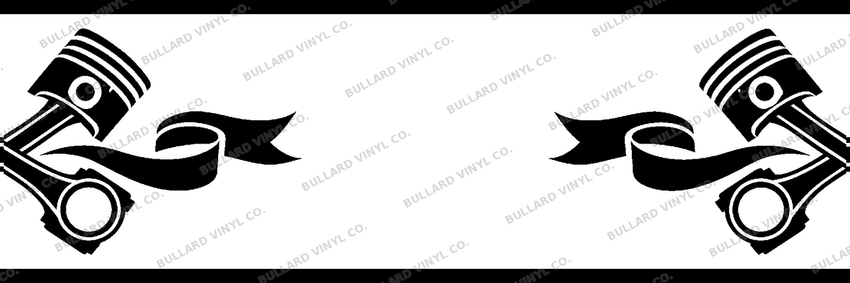 Piston Pulse exact 6 inch long by 2 inch high half-pattern production artwork; Bullard Vinyl Co. watermarked product preview.