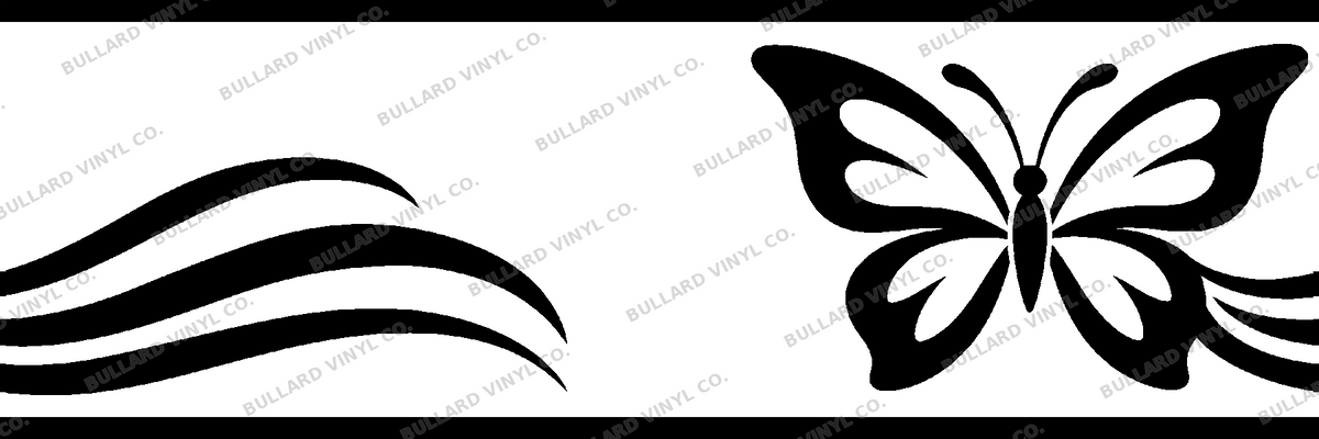 Butterfly Cruise exact 6 inch long by 2 inch high half-pattern production artwork; Bullard Vinyl Co. watermarked product preview.