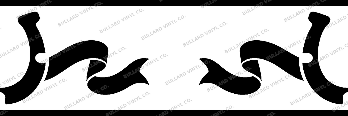 Horseshoe Hustle exact 6 inch long by 2 inch high half-pattern production artwork; Bullard Vinyl Co. watermarked product preview.
