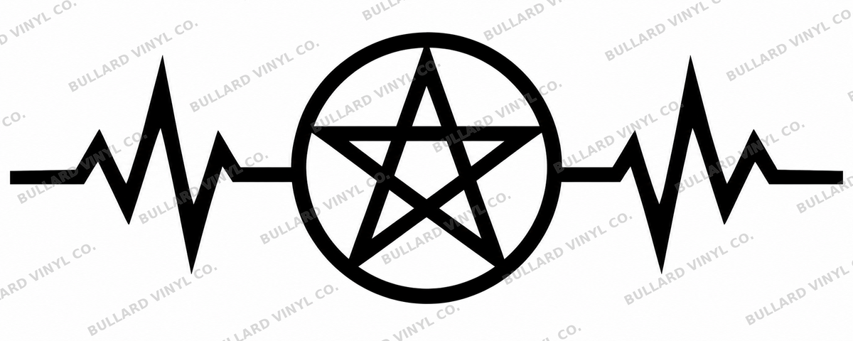 Upright pentagram in a circle between heartbeat lines; Bullard Vinyl Co. watermarked product preview.