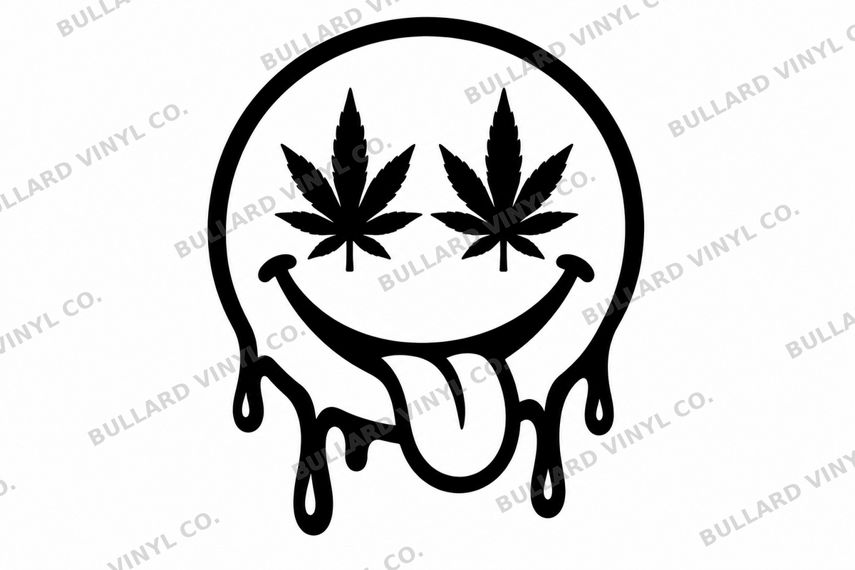 Leaf Eyes Smiley black vinyl decal artwork; Bullard Vinyl Co. watermarked product preview.
