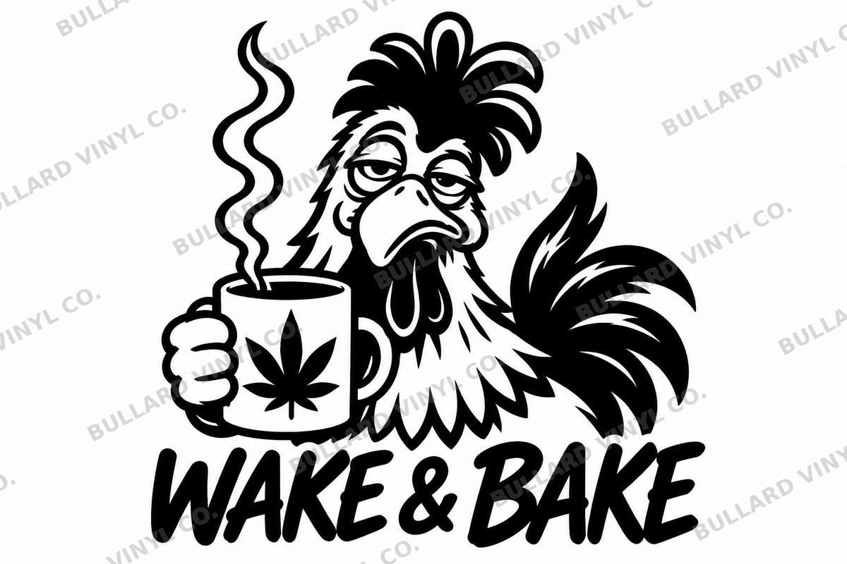 Wake & Bake black vinyl decal artwork; Bullard Vinyl Co. watermarked product preview.