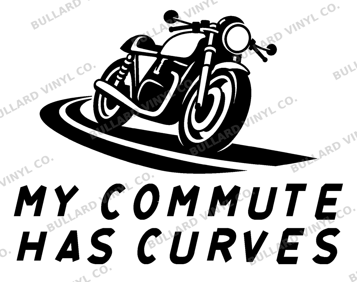 My Commute Has Curves original artwork using Bullard Torque lettering; Bullard Vinyl Co. watermarked product preview.