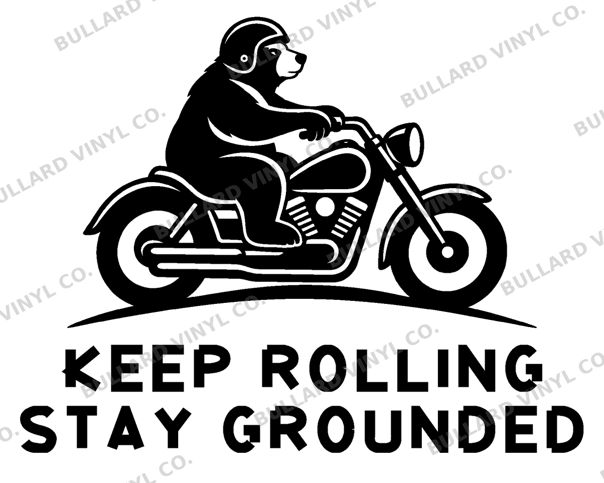 Keep Rolling Stay Grounded original artwork using Bullard Iron lettering; Bullard Vinyl Co. watermarked product preview.