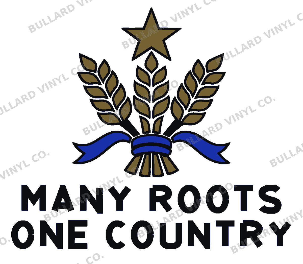 Many Roots One Country Multicolor Vinyl Decal; Bullard Vinyl Co. watermarked product preview.