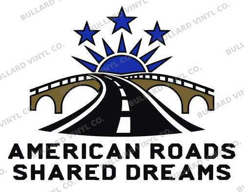 American Roads Shared Dreams Multicolor Vinyl Decal; Bullard Vinyl Co. watermarked product preview.