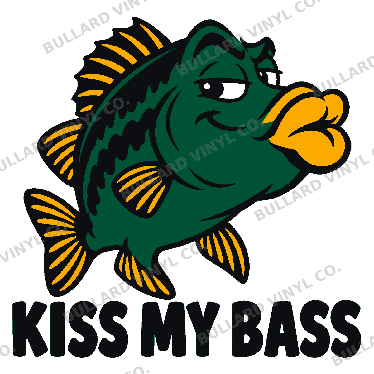Kiss My Bass Multicolor Vinyl Decal; Bullard Vinyl Co. watermarked product preview.