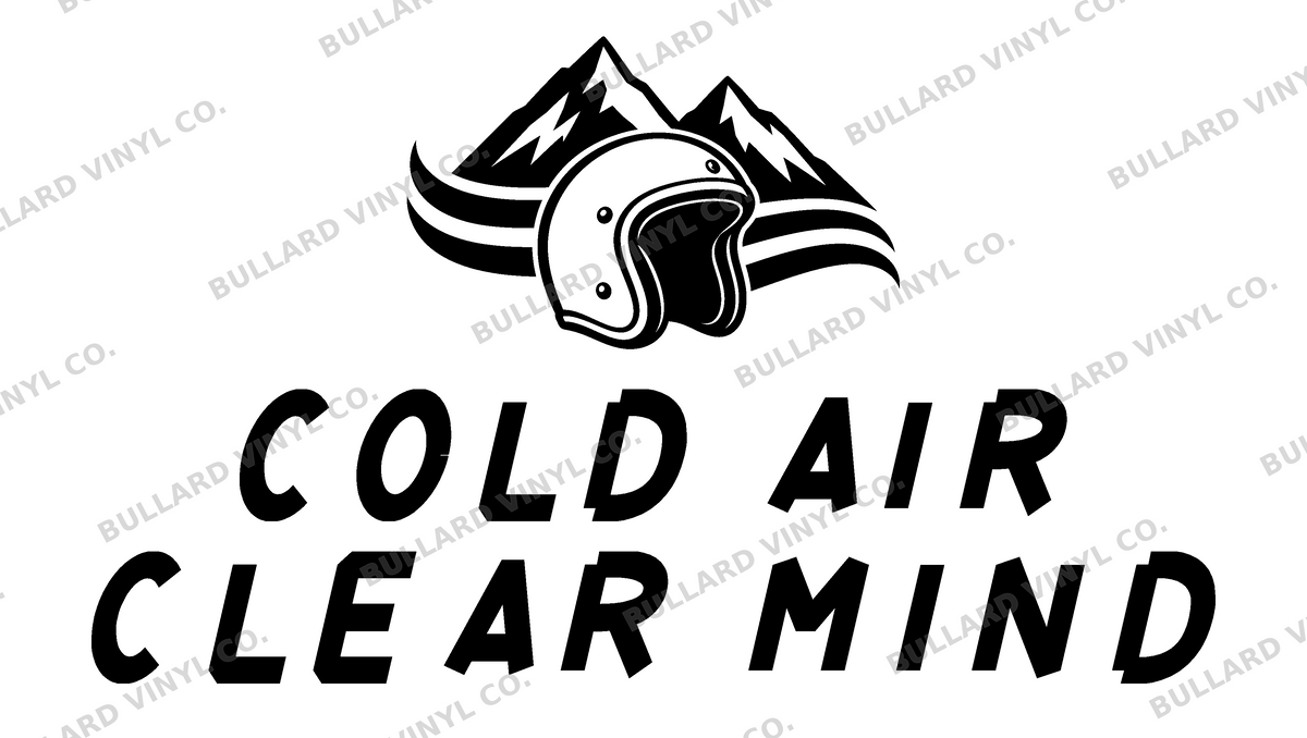 Cold Air Clear Mind original single-color production artwork using Bullard Torque lettering; Bullard Vinyl Co. watermarked product preview.