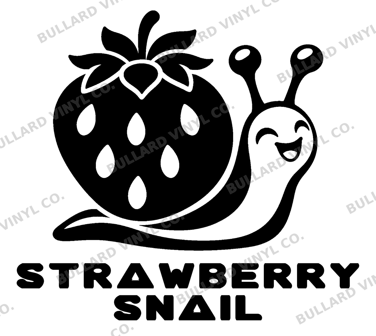 Strawberry Snail — exact original black-on-white production artwork for tracing; Bullard Fat Chick lettering; Bullard Vinyl Co. watermarked product preview.