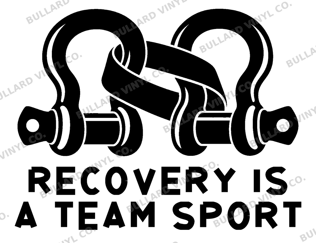 Recovery Is a Team Sport — exact original black-on-white production artwork for tracing; Bullard Iron lettering; Bullard Vinyl Co. watermarked product preview.