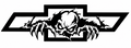 Ghoul with skeletal claws tearing through an outlined bowtie emblem