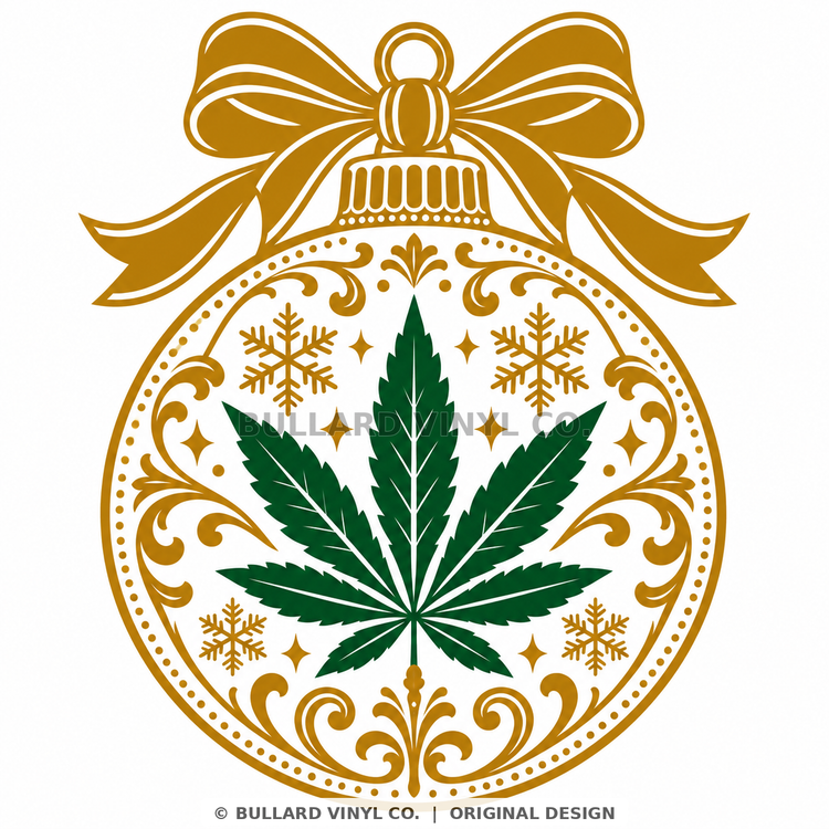 Merry Kushmas — Gold & Green Christmas Ornament 420 Vinyl Decal