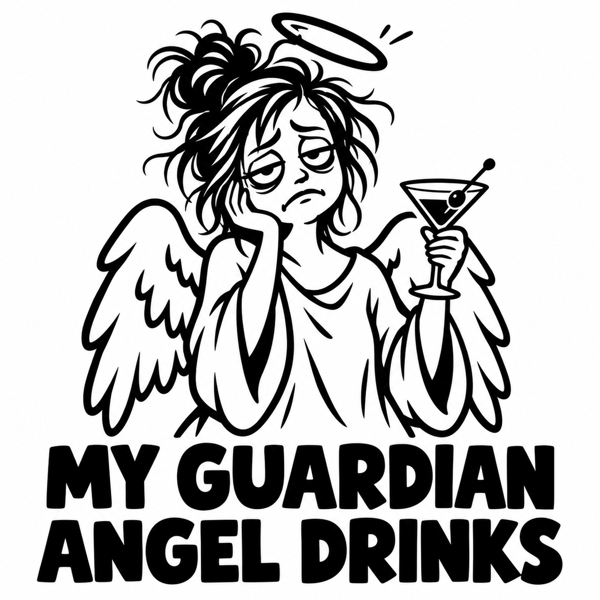 My Guardian Angel Drinks black vinyl decal artwork
