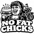 No Fat Chicks Biker Vinyl Decal black artwork on white preview background