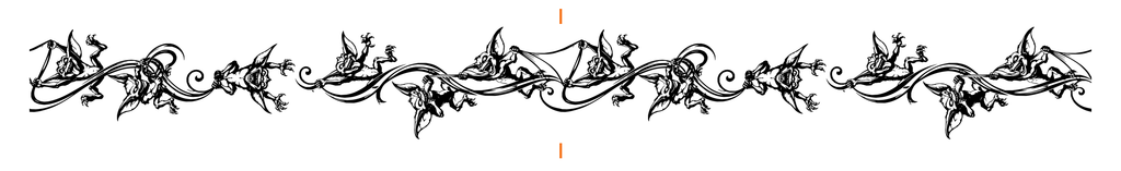 Two horizontal 12-inch Original Six Gremlins strips joined, with matching half-pattern ends. Orange guide marks indicate the join and are not part of the decal.