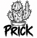 PRICK angry cactus flipping the bird, bold black artwork on a white preview background