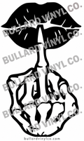 Black lips and raised middle finger decal with a heart, shown on white with Bullard Vinyl Co. preview watermarks