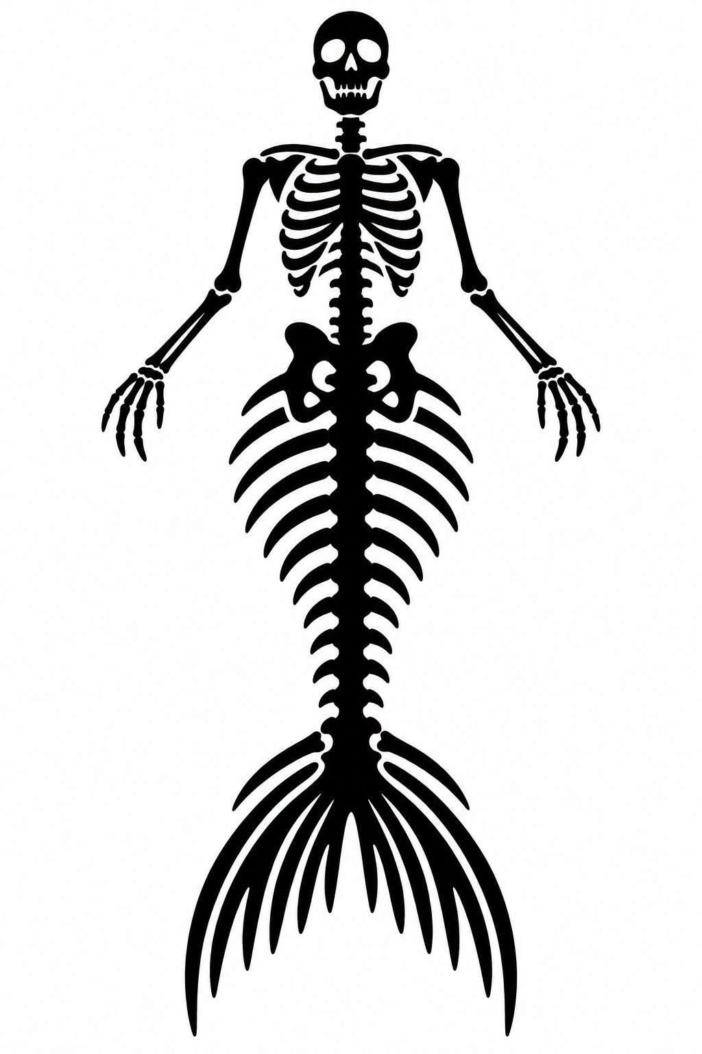 Skeletal Mermaid black vinyl decal artwork